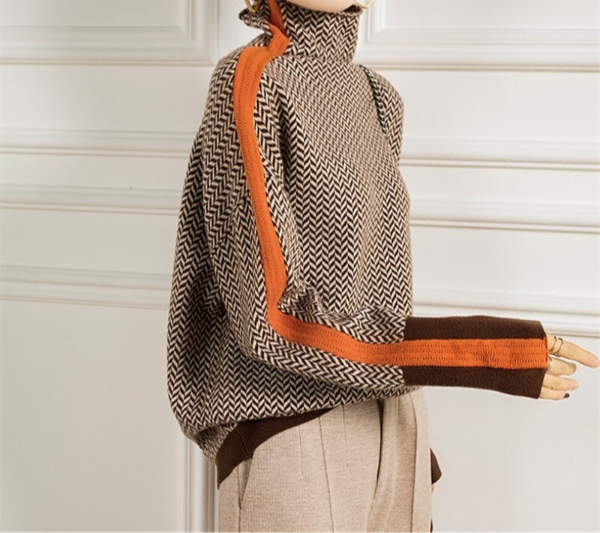 Famke | Luxuriöser Rollkragenpullover im Chevron-Design