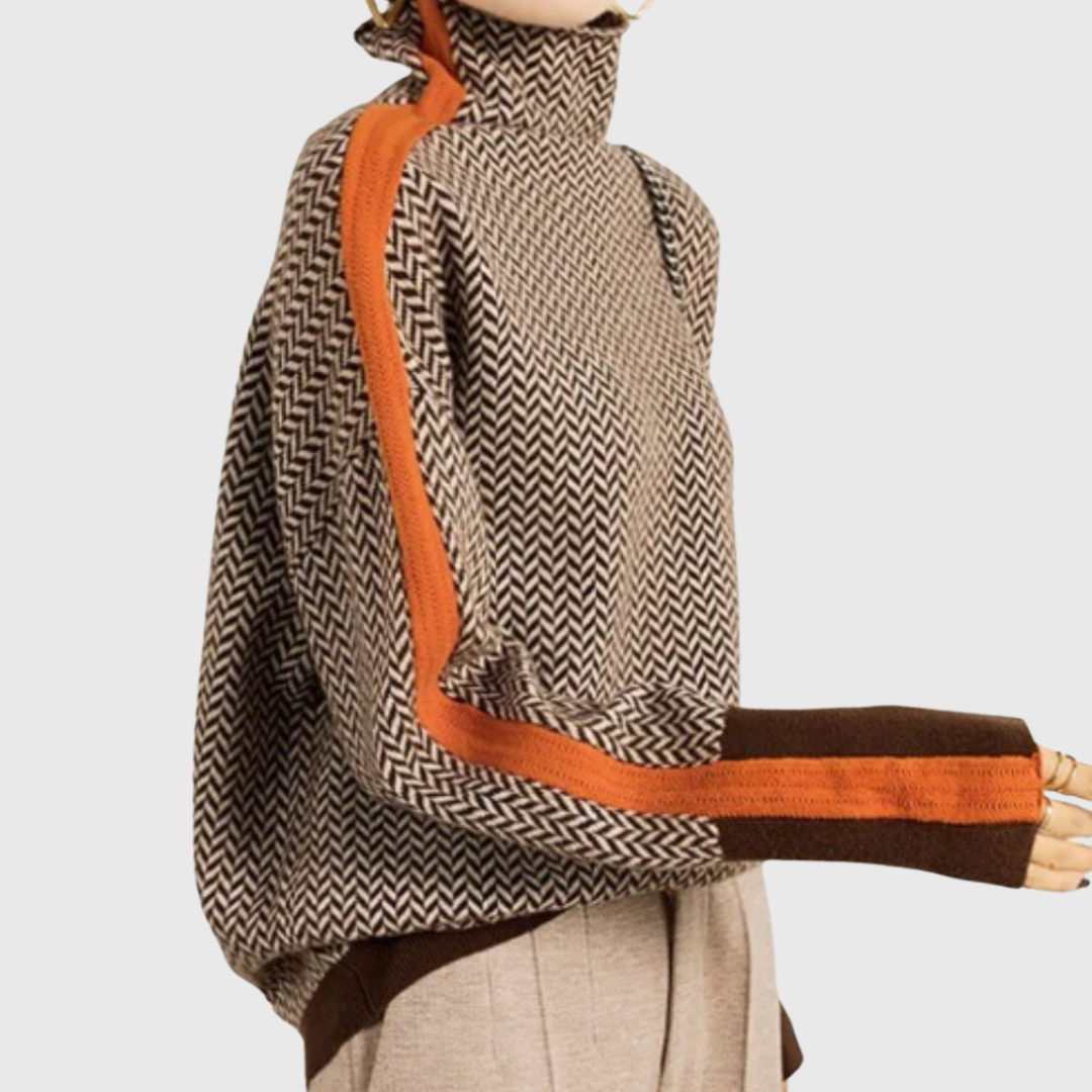 Famke | Luxuriöser Rollkragenpullover im Chevron-Design