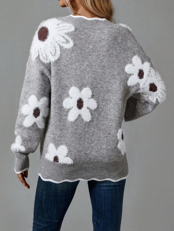 Simona | Blumenpullover mit V-Ausschnitt
