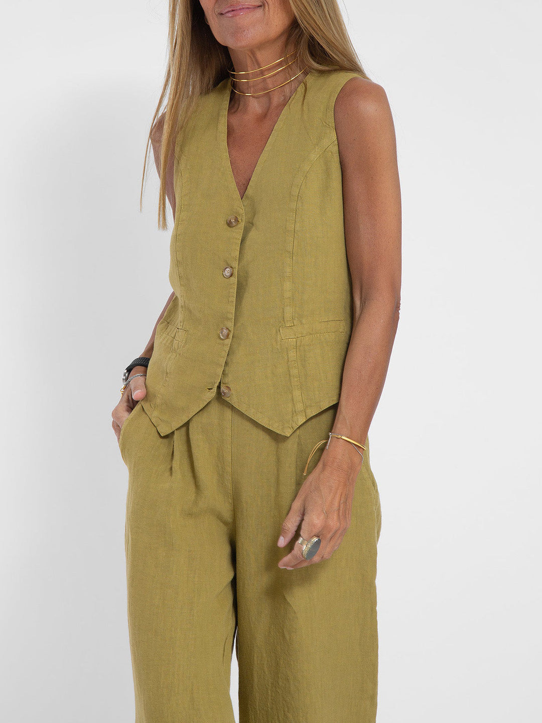 Aira - Ensemble Gilet mit Knöpfen & Weite Hose