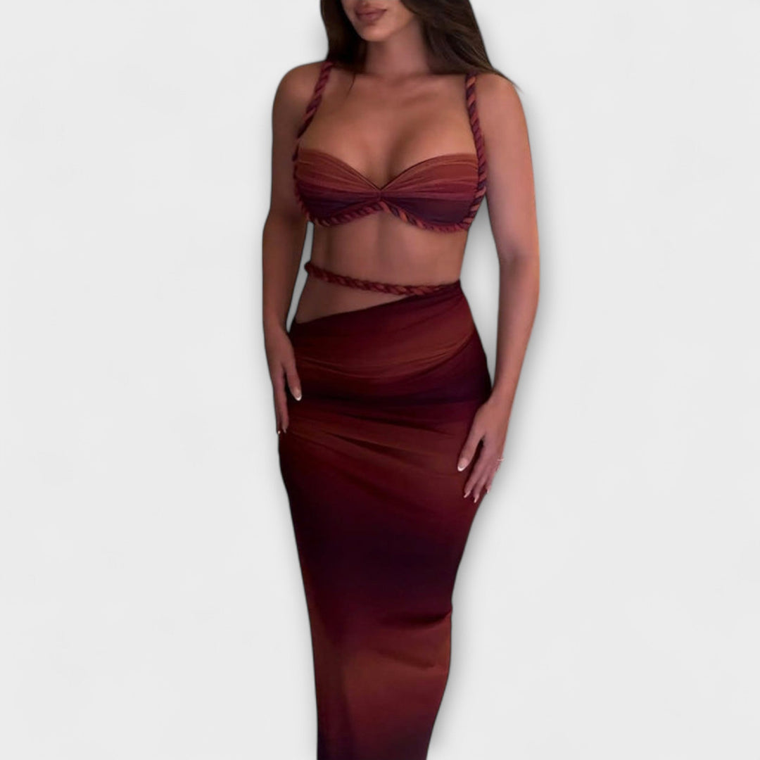 Jane - Schickes Gradient Zopf Crop Top & Overskirt Duo