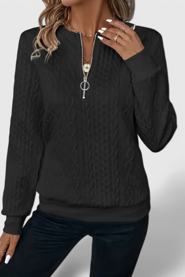 Paola | Strukturierter Pullover mit Reißverschluss