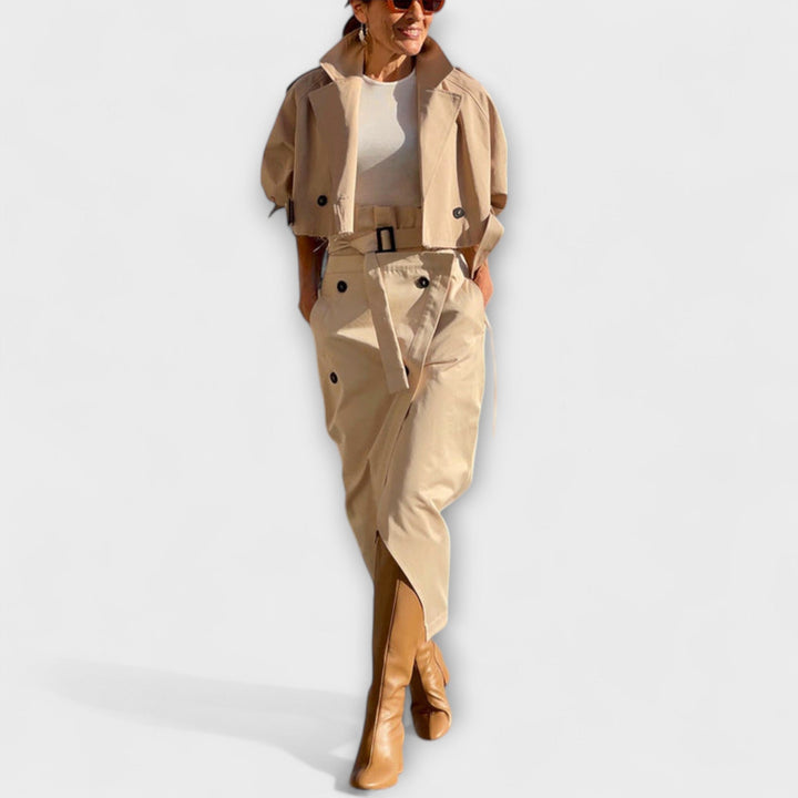 Lyra- Elegante Jacke Midi-Rock mit Taschen