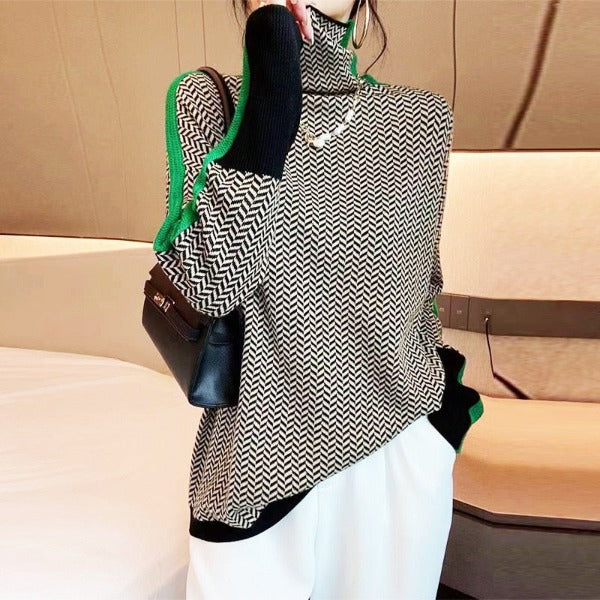 Famke | Luxuriöser Rollkragenpullover im Chevron-Design