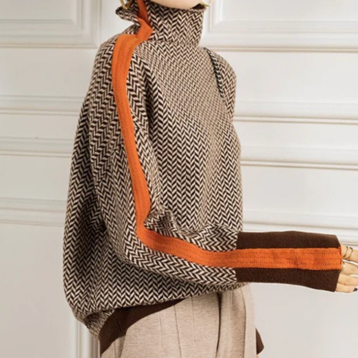 Famke | Luxuriöser Rollkragenpullover im Chevron-Design