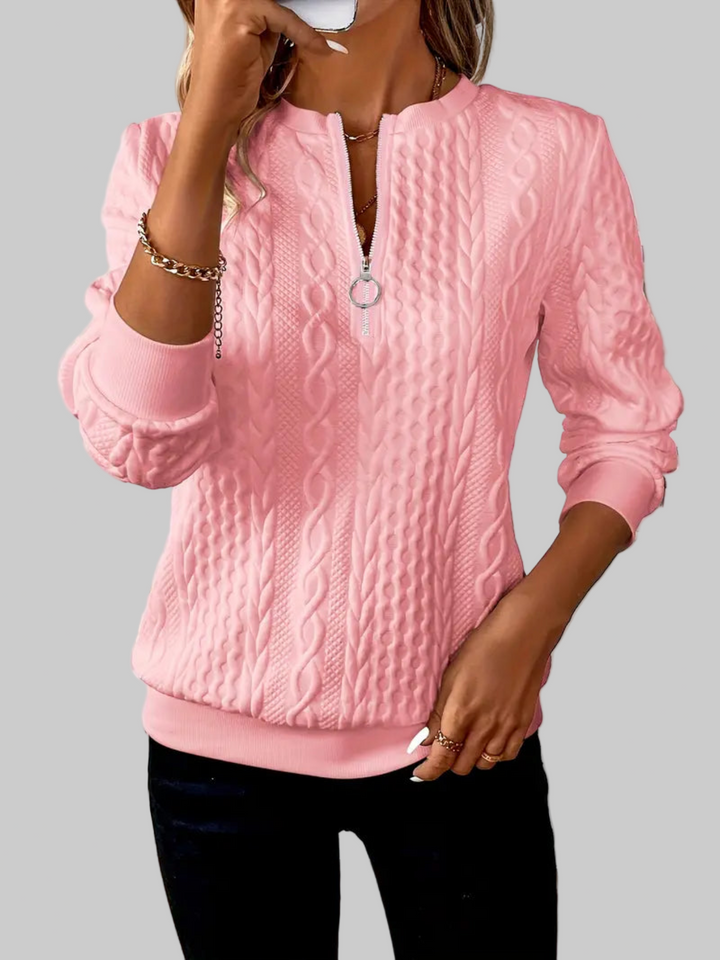 Alessia | Pullover mit Zopfstrick und Reißverschluss