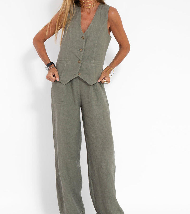 Aira - Ensemble Gilet mit Knöpfen & Weite Hose