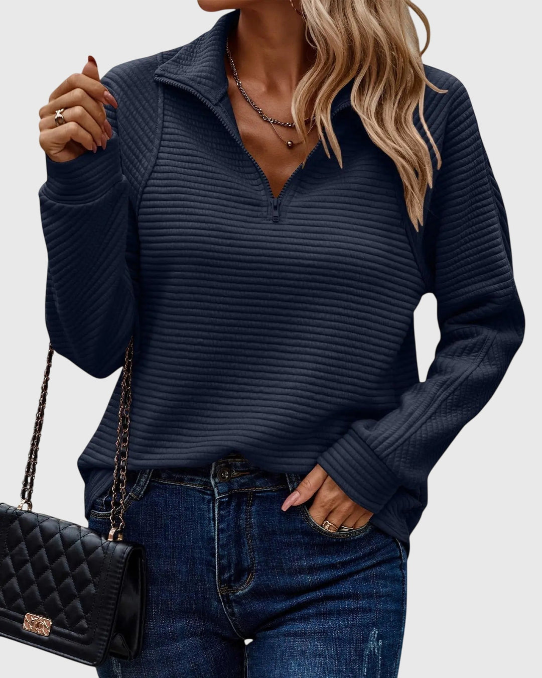 Nora | Eleganter Pullover mit halbem Reißverschluss