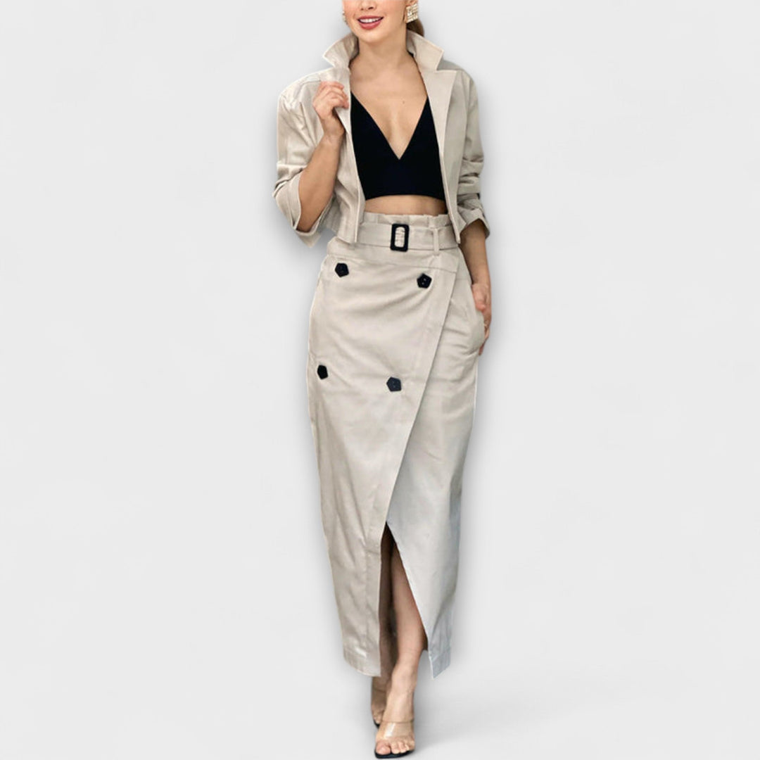 Lyra- Elegante Jacke Midi-Rock mit Taschen