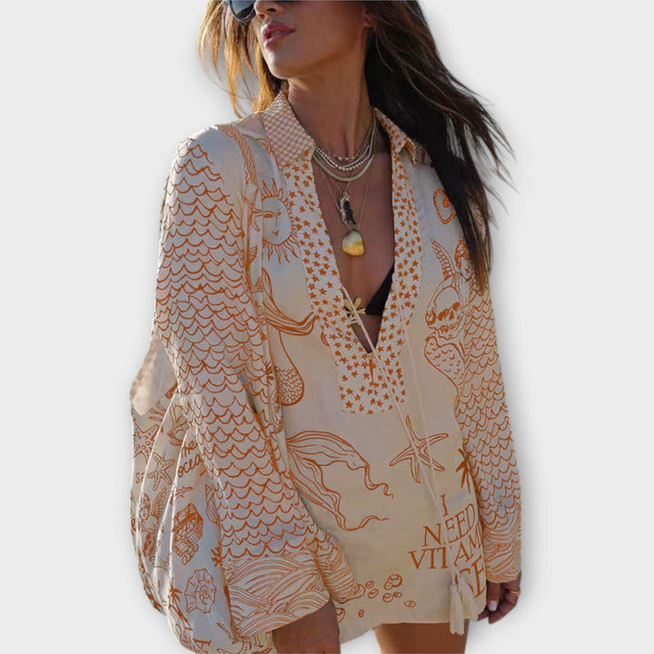 Liv - Wasser Satin Quasten Shirt und Shorts Set