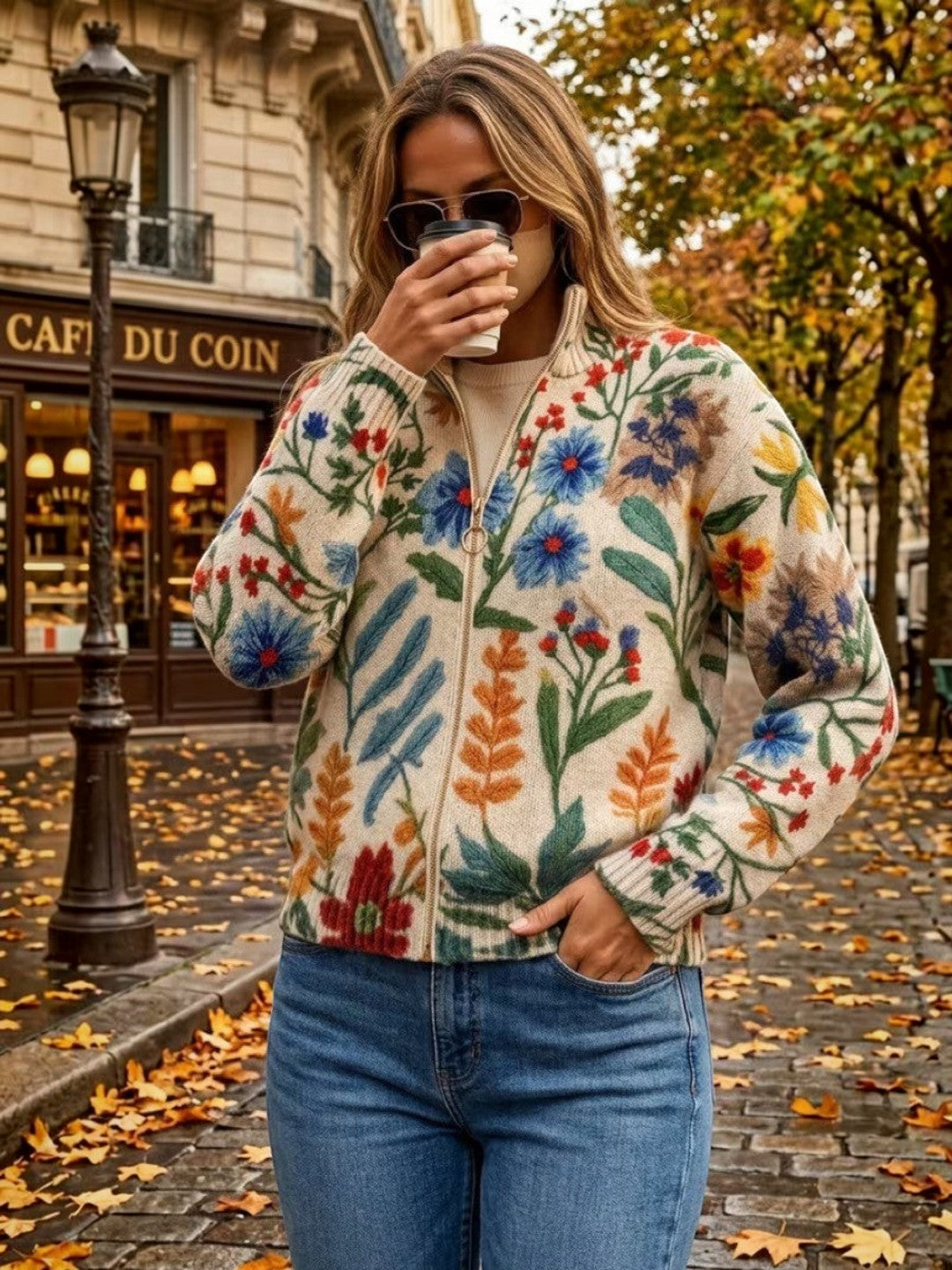 Esperanza | Strickjacke mit botanischem Blumenmuster