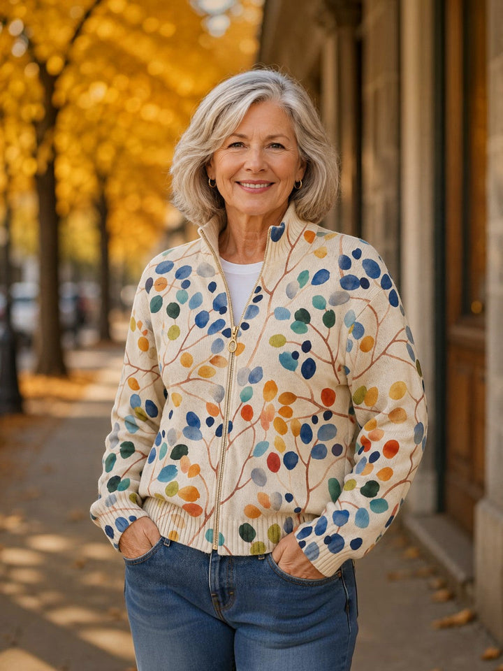 Consuelo | Strickjacke mit buntem Blättermuster
