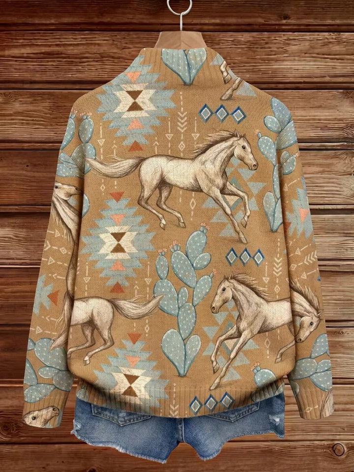 Aurora | Strickjacke mit Pferde- und Kaktusmotiv