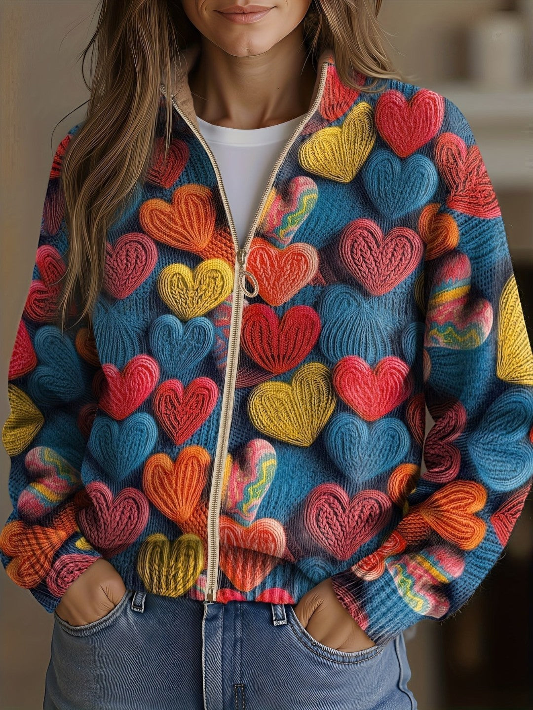 Encarna | Strickjacke mit mehrfarbigem Herzmuster