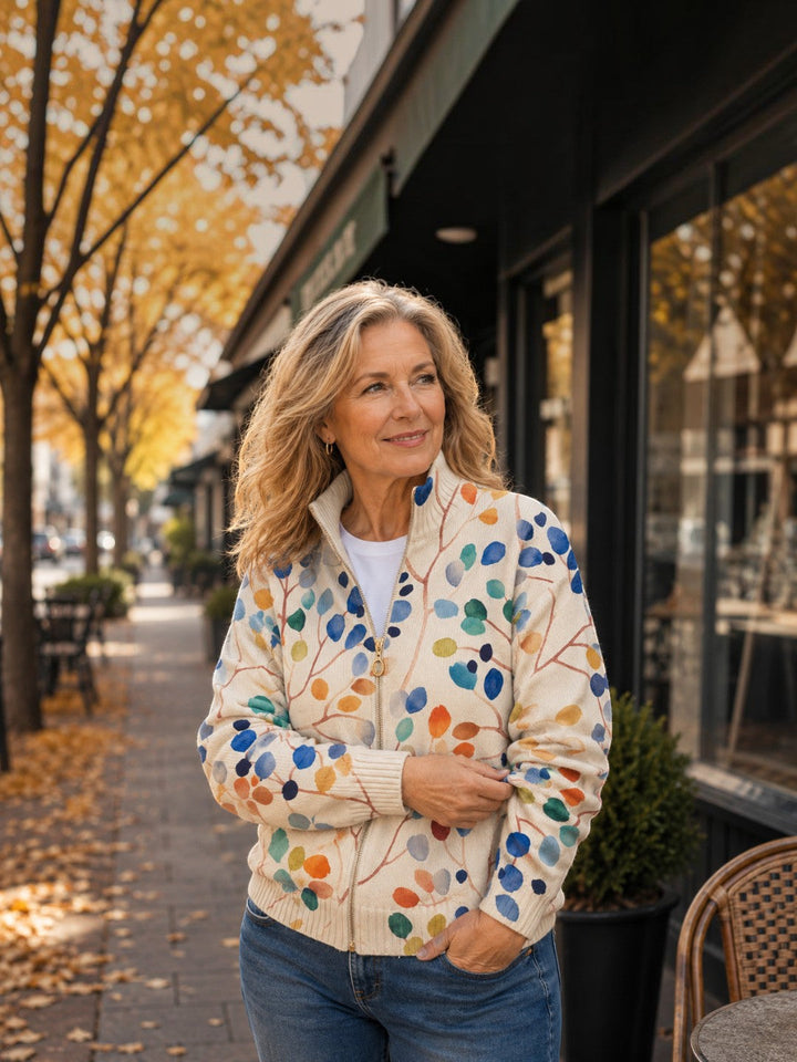 Consuelo | Strickjacke mit buntem Blättermuster