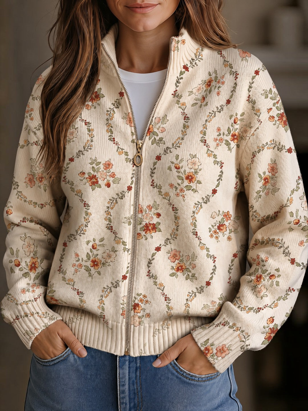 Soledad | Strickjacke mit zarten floralen Ranken