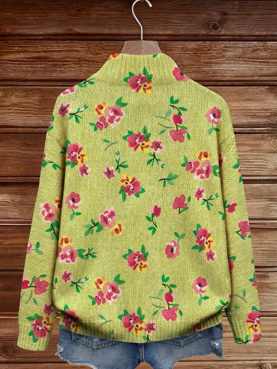 Mercedes | Grüner Strickcardigan mit Blumenmuster