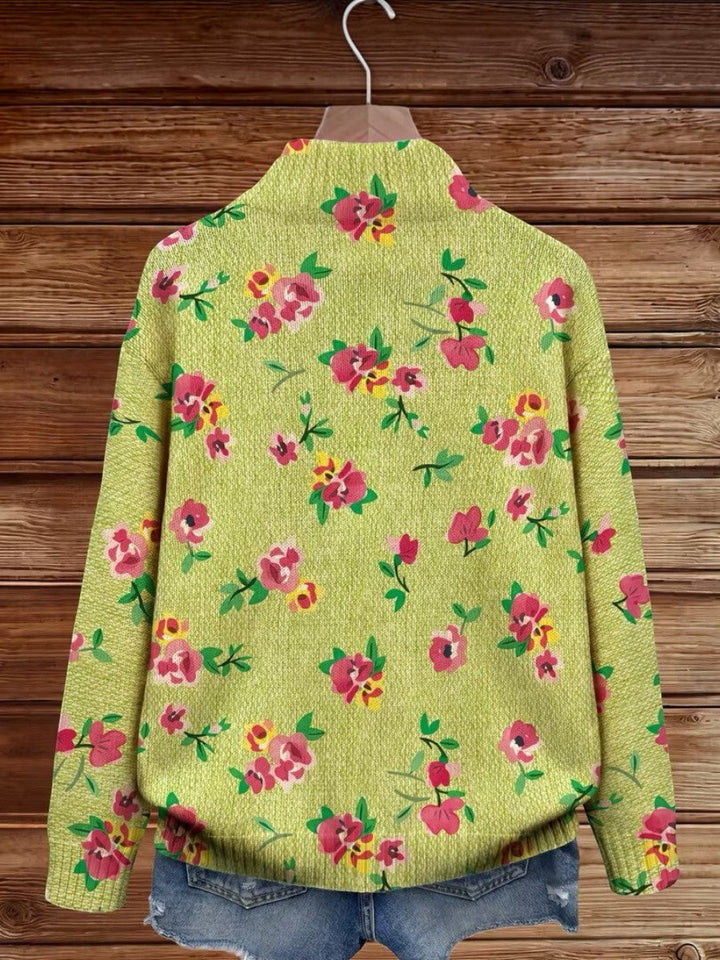 Mercedes | Grüner Strickcardigan mit Blumenmuster