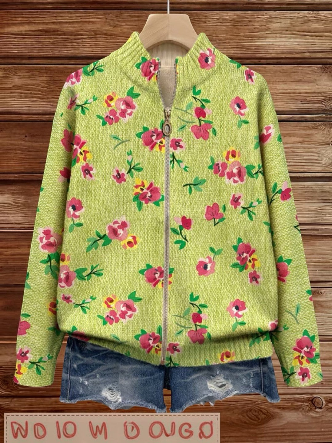 Mercedes | Grüner Strickcardigan mit Blumenmuster