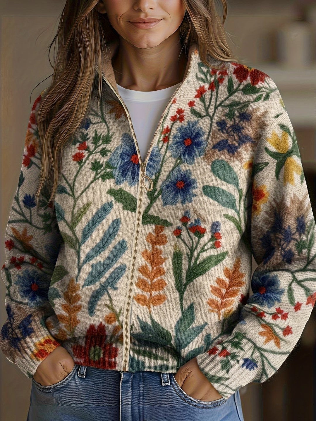 Esperanza | Strickjacke mit botanischem Blumenmuster