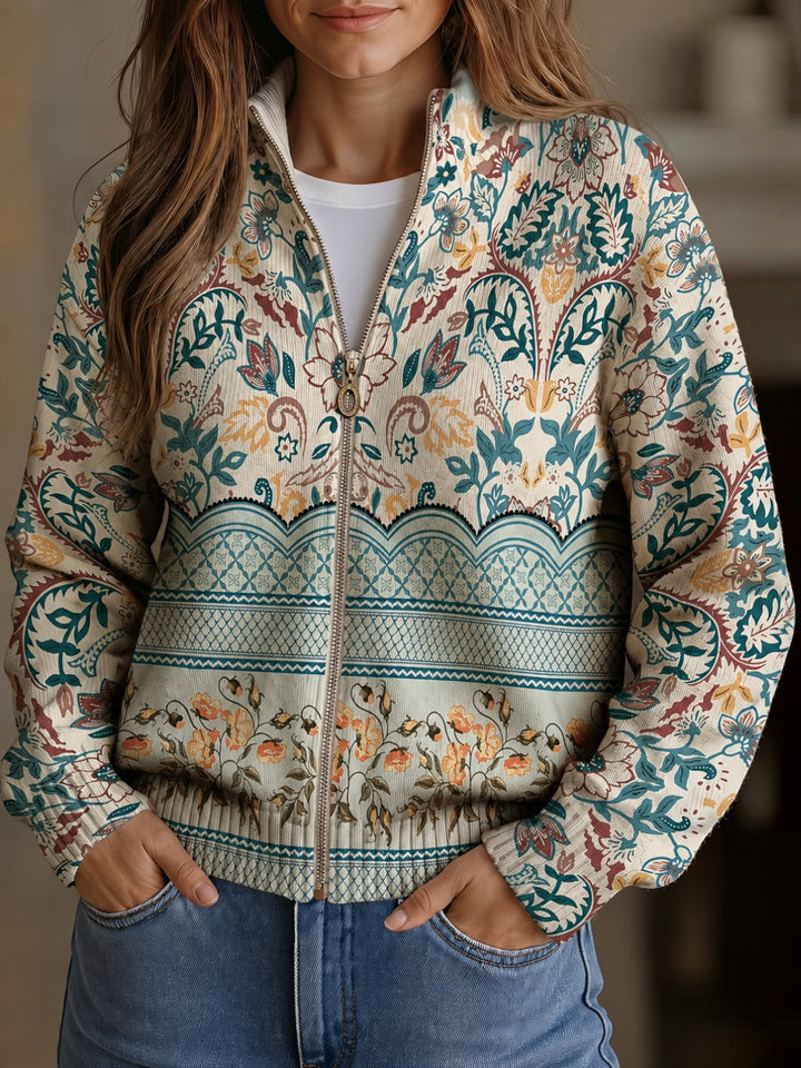 Blanca | Strickjacke mit floralem Saum