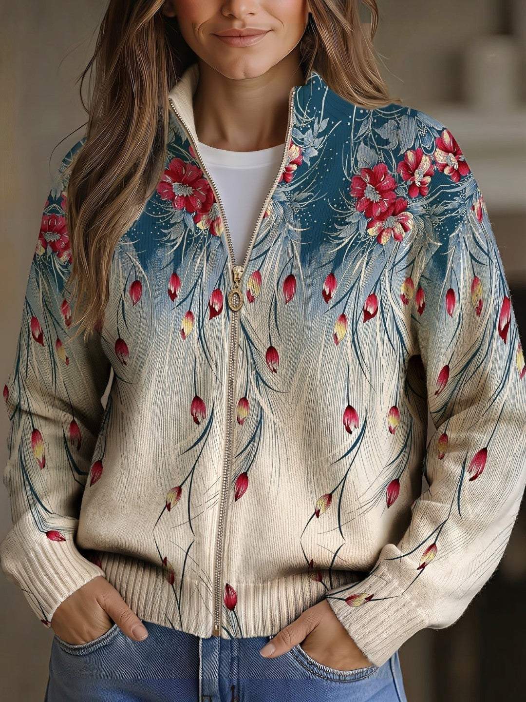 Dolores | Strickjacke mit Pfauenfeder-Muster