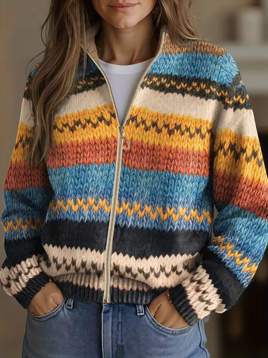 Lorena | Strickjacke mit mehrfarbigem Zickzack-Muster